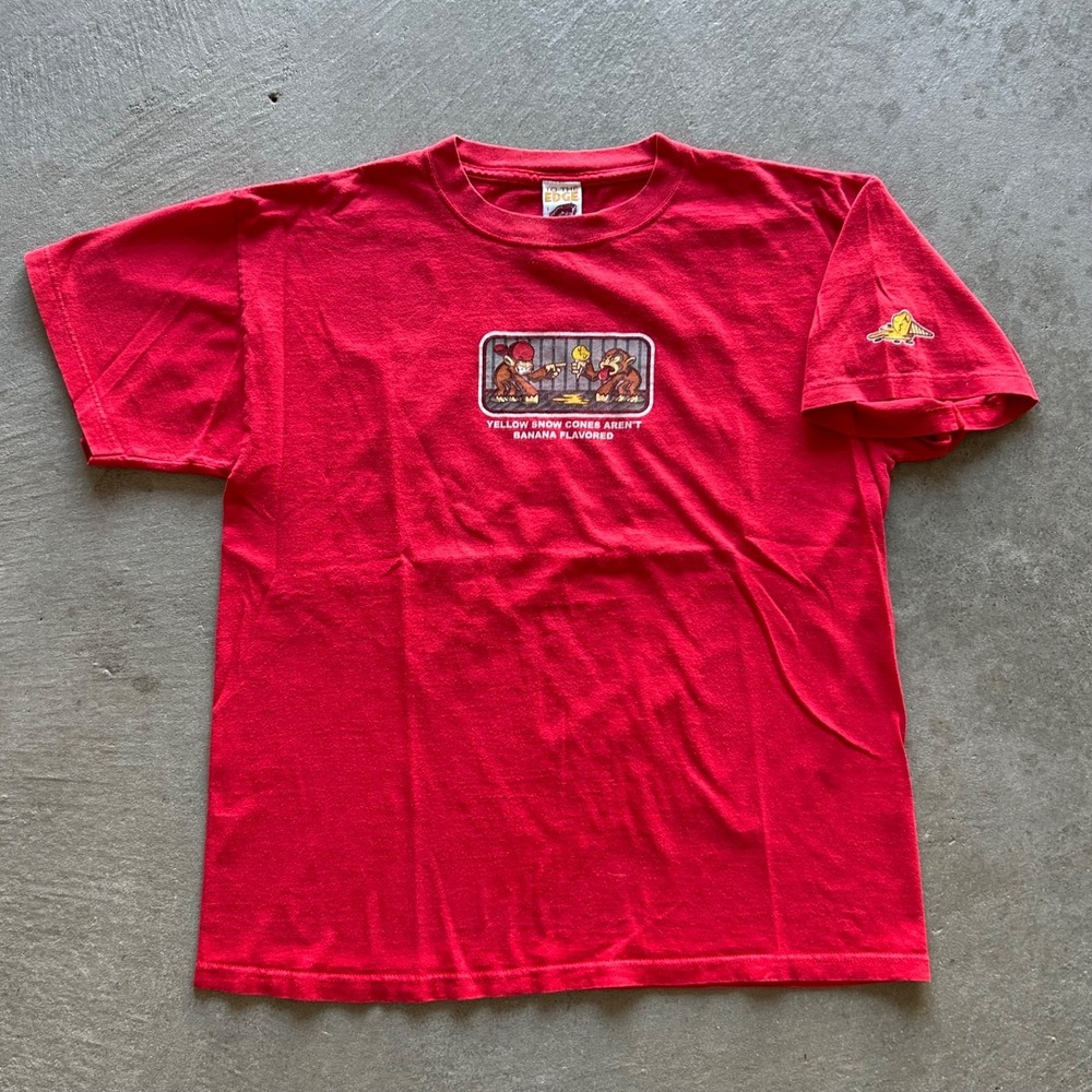 Vintage Y2K To The Edge Monkey Shirt Size Large Red Funny Yellow Snow Skate